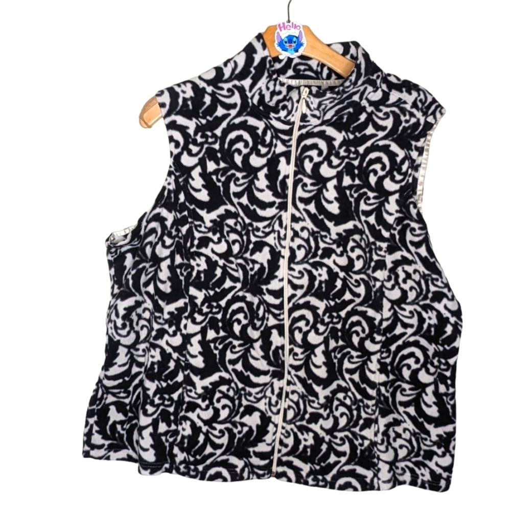 Basic Edition casual black and white print zip up vest